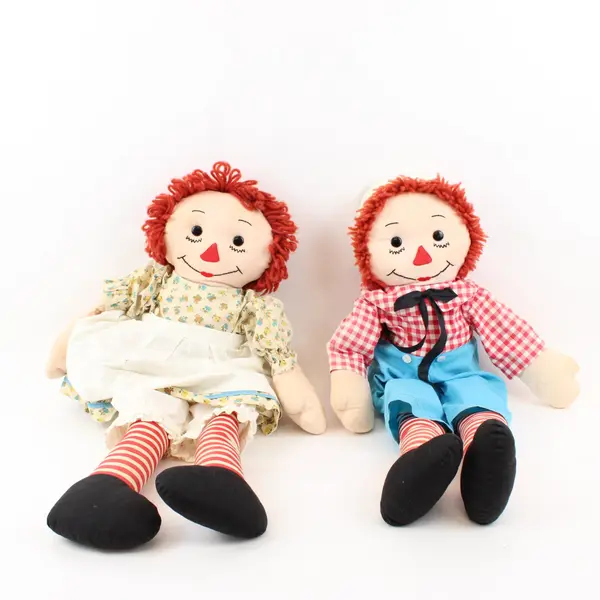 Raggedy Ann & Andy Cloth Dolls 25 Inch Red Checkered Outfit