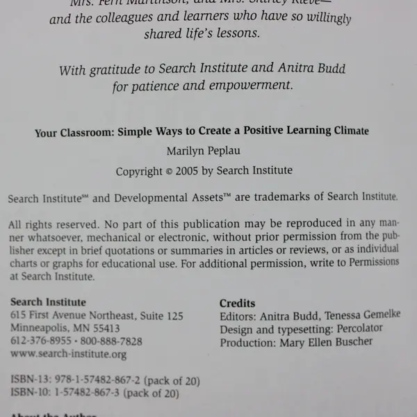 Your Classroom Simple Ways to Create a Positive Learning Climate Marilyn Peplau