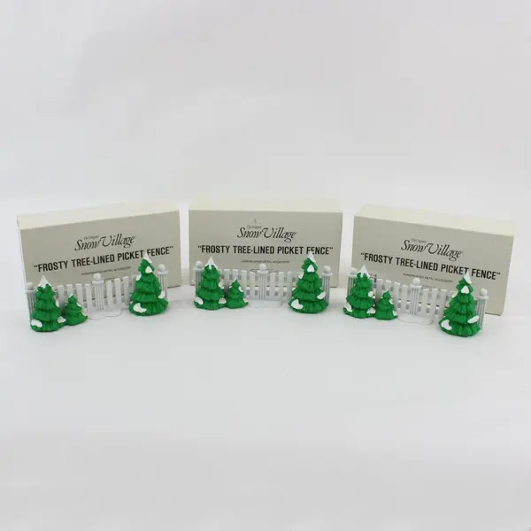 Lot of 3 Dept 56 Snow Village Frosty Tree-Lined Picket Fence #52078 Retired 1997