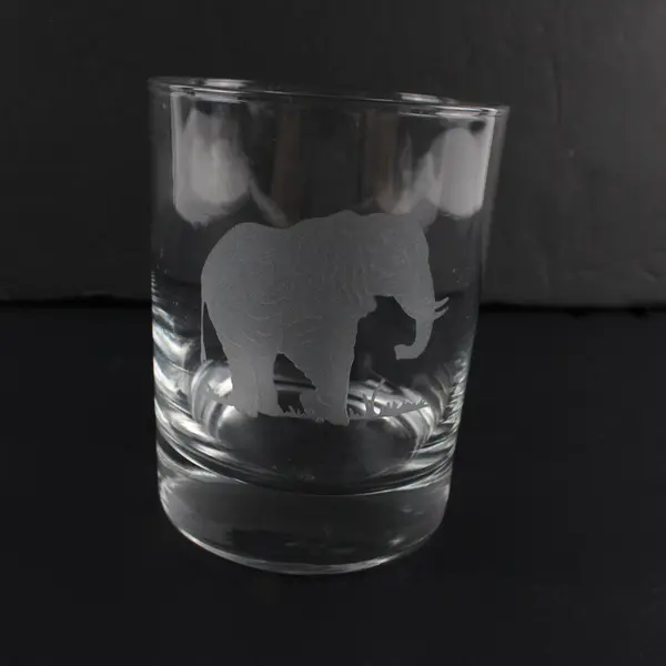 Georg Jensen Etched Endangered Wildlife Elephant Old Fashioned Bar Glass