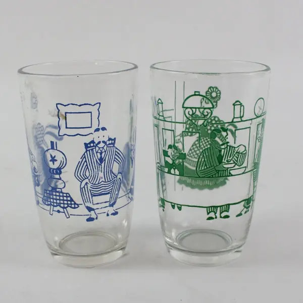 Set of 2 Swanky Swigs Vintage 1950s Beverage Glasses Blue Green 3.12"