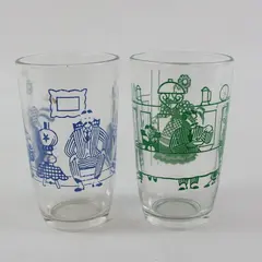Set of 2 Swanky Swigs Vintage 1950s Beverage Glasses Blue Green 3.12"