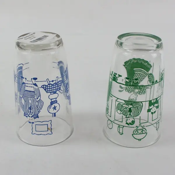 Set of 2 Swanky Swigs Vintage 1950s Beverage Glasses Blue Green 3.12"