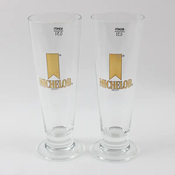 Set of 2 Vintage Michelob Footed Stem Pilsner Beer Glasses