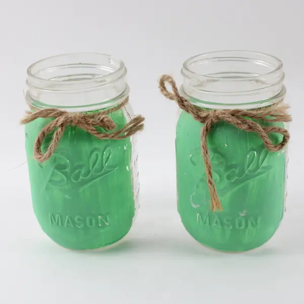 Ball Painted Green Mason Jar Set of 2 Twine Farmhouse Decor