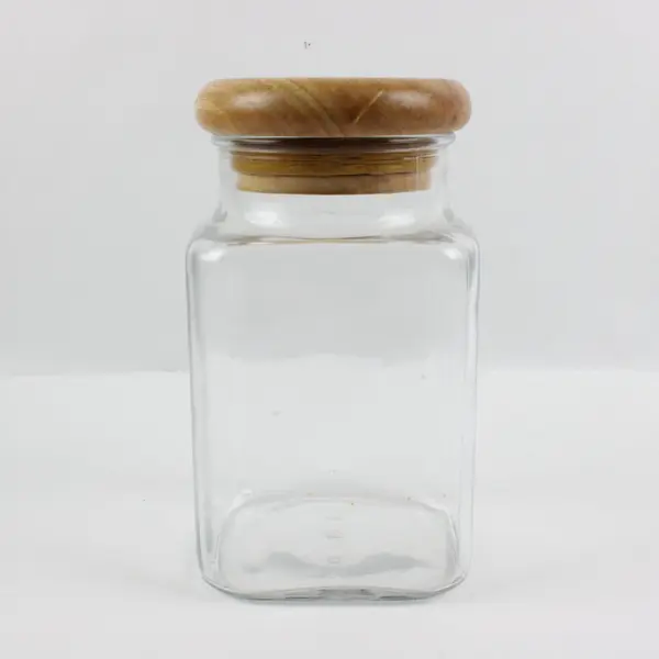 Winsome Wood Square Glass Storage Jar Wooden Lid 6 x 6 x 7 in