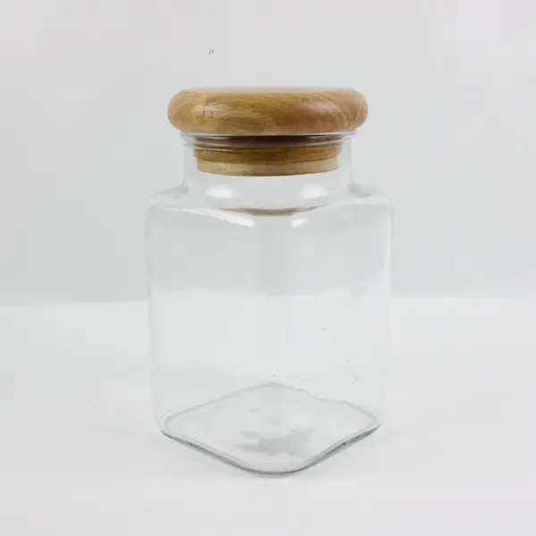 Winsome Wood Square Glass Storage Jar Wooden Lid 6 x 6 x 7 in