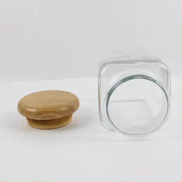 Winsome Wood Square Glass Storage Jar Wooden Lid 6 x 6 x 7 in