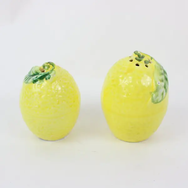Yellow Lemon Shaped Salt & Pepper Shakers Set of 2 Ceramic