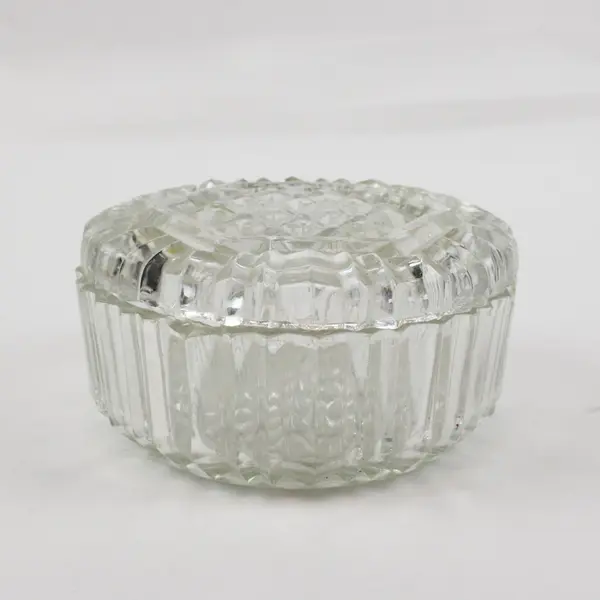 Round Clear Cut Glass Trinket Box Jewelry Dish Faceted Lid