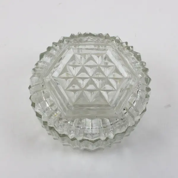 Round Clear Cut Glass Trinket Box Jewelry Dish Faceted Lid