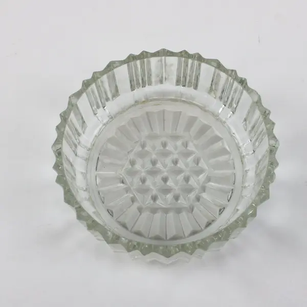 Round Clear Cut Glass Trinket Box Jewelry Dish Faceted Lid