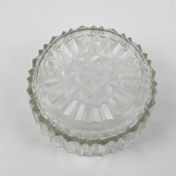 Round Clear Cut Glass Trinket Box Jewelry Dish Faceted Lid