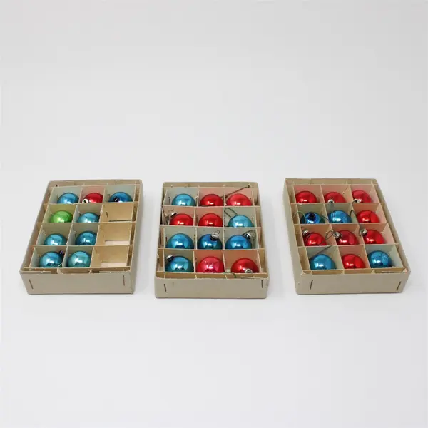 33 Vintage Miro Star Red Blue Green Glass Christmas Ornaments Original Boxes