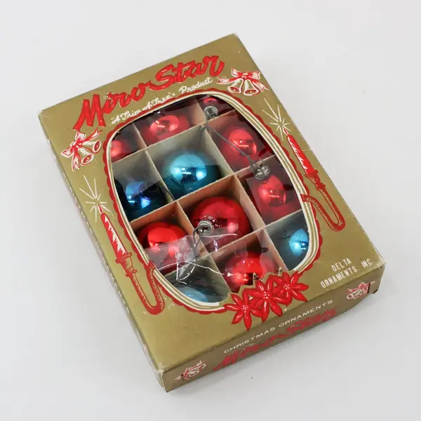 33 Vintage Miro Star Red Blue Green Glass Christmas Ornaments Original Boxes
