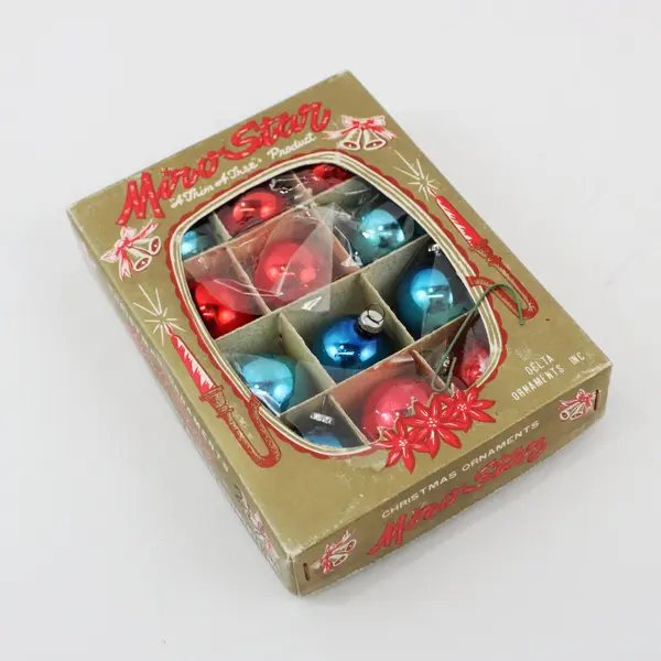 33 Vintage Miro Star Red Blue Green Glass Christmas Ornaments Original Boxes