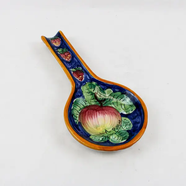 Italian Ceramic Blue Fruit Spoon Rest Hand Painted Arts & Crafts Il Poliziano