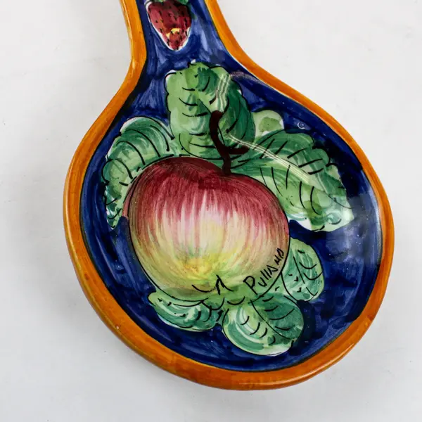 Italian Ceramic Blue Fruit Spoon Rest Hand Painted Arts & Crafts Il Poliziano