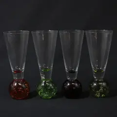 Set of 4 Hand-Blown Colored Bubble Base Cordial Shot Glasses