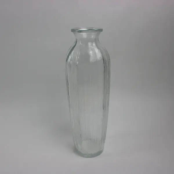 Clear Glass Bottle Vase 9.25 Inch Tall Narrow Neck Flower Holder
