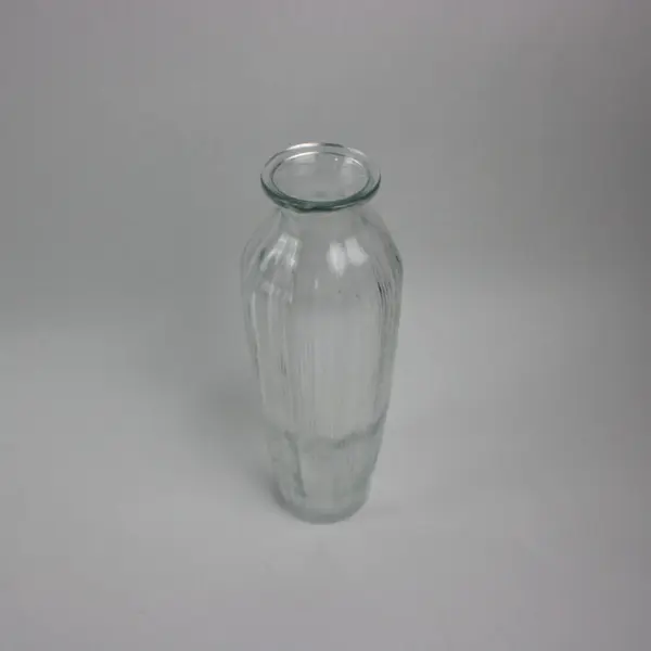 Clear Glass Bottle Vase 9.25 Inch Tall Narrow Neck Flower Holder