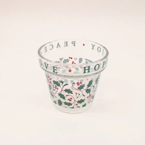 AGC Inc Holiday Glass Votive Candle Holder Peace Joy Hope Love Holly