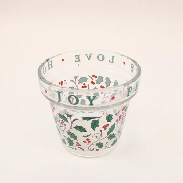 AGC Inc Holiday Glass Votive Candle Holder Peace Joy Hope Love Holly