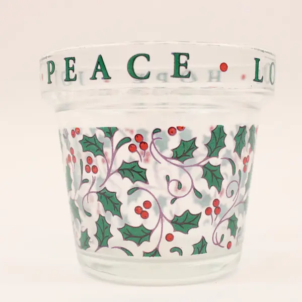 AGC Inc Holiday Glass Votive Candle Holder Peace Joy Hope Love Holly