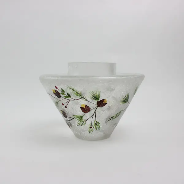 Crackle Glass Candle Jar Shade Topper Pinecone Pattern 4.5in