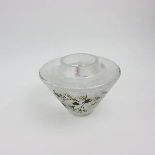 Crackle Glass Candle Jar Shade Topper Pinecone Pattern 4.5in