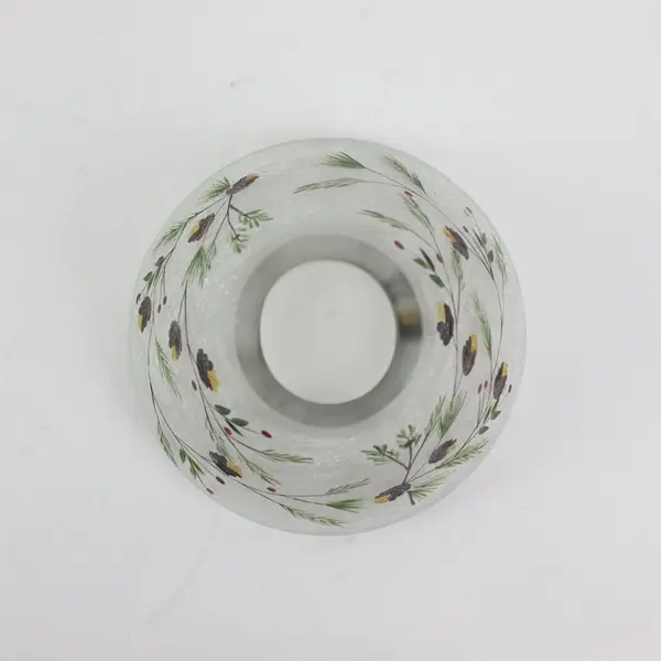 Crackle Glass Candle Jar Shade Topper Pinecone Pattern 4.5in