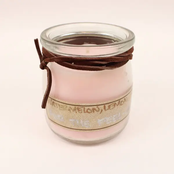 Handmade Pink Scented Candle Watermelon Lemon Mint Glass Jar Decor Gift