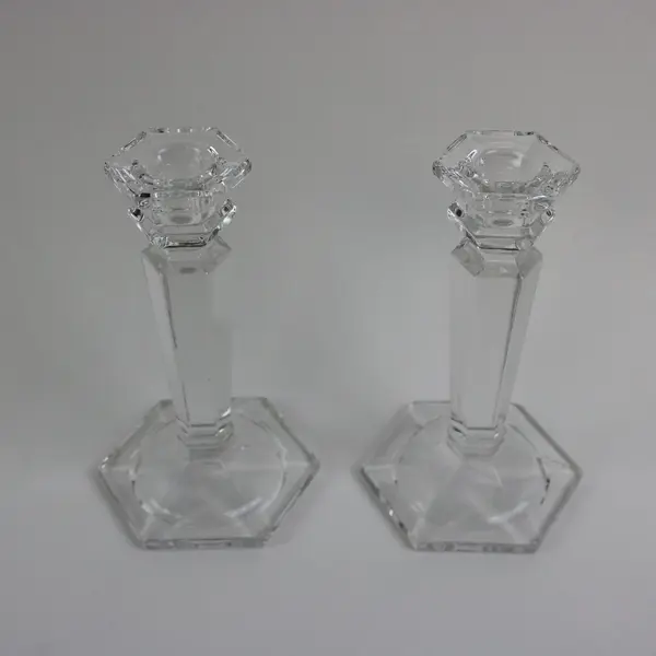 Mikasa Cambridge Crystal Clear Glass 6.5 in Faceted Taper Candlestick Pair