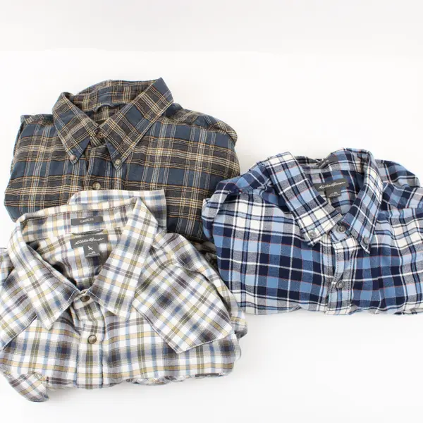 Lot of 3 Eddie Bauer Men's XL Flannel Shirts Blue Yellow FLAWED