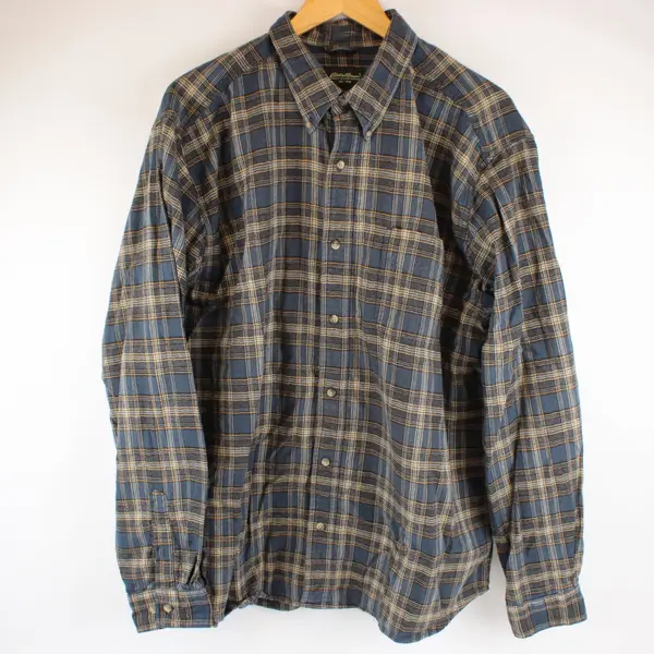 Lot of 3 Eddie Bauer Men's XL Flannel Shirts Blue Yellow FLAWED