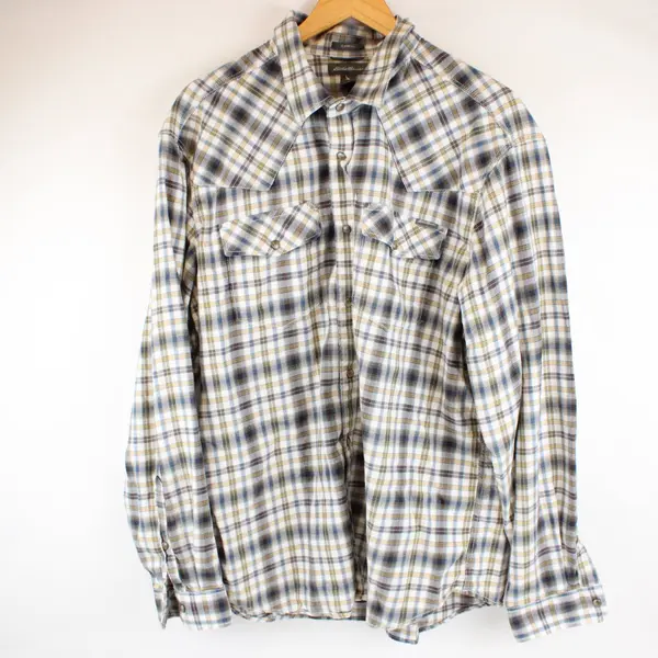 Lot of 3 Eddie Bauer Men's XL Flannel Shirts Blue Yellow FLAWED