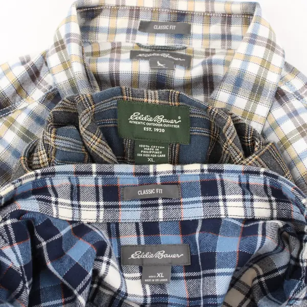 Lot of 3 Eddie Bauer Men's XL Flannel Shirts Blue Yellow FLAWED