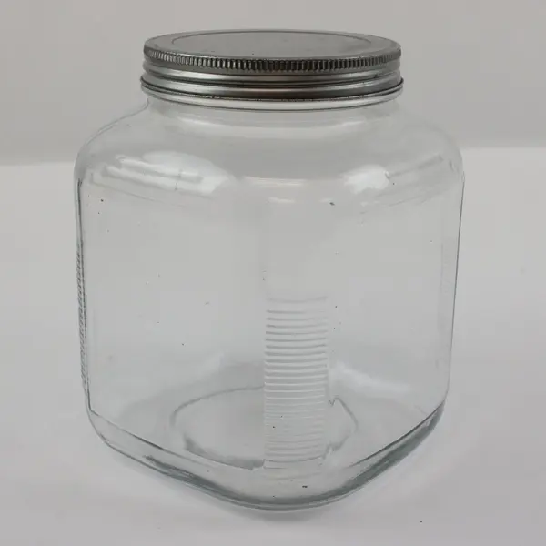 Clear Ribbed Glass Storage Jar Metal Screw-On Lid Hoosier Style Canister