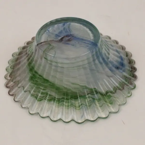 Handmade Multicolor Art Glass Candle Holder Decorative Bowl 4.5" Scalloped Rim