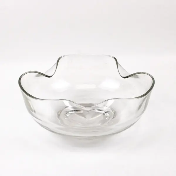 Clear Glass Wavy Edge Serving Bowl 12 x 10 Inch