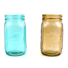 Pair Jardin Blue & Amber Embossed Glass Storage Jars Kitchen Decor