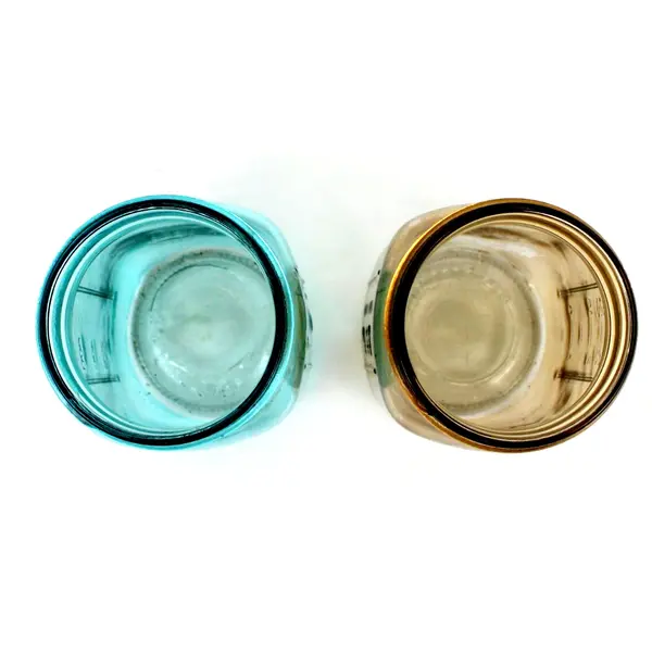 Pair Jardin Blue & Amber Embossed Glass Storage Jars Kitchen Decor