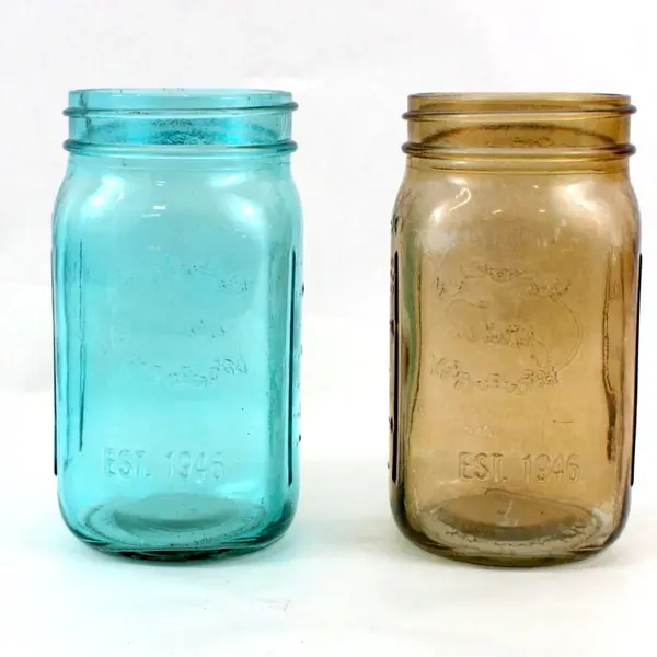 Pair Jardin Blue & Amber Embossed Glass Storage Jars Kitchen Decor