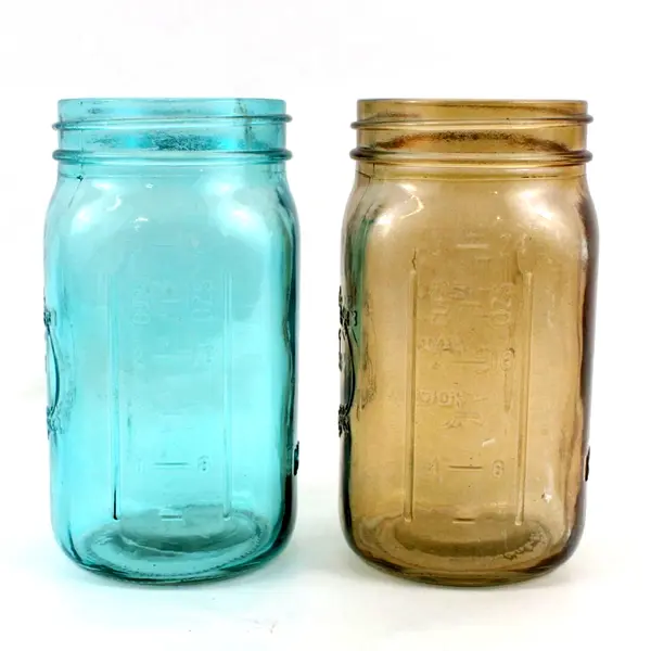 Pair Jardin Blue & Amber Embossed Glass Storage Jars Kitchen Decor