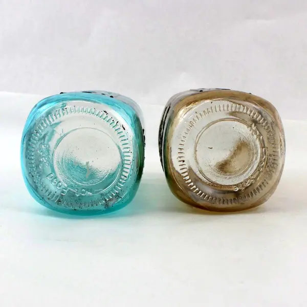 Pair Jardin Blue & Amber Embossed Glass Storage Jars Kitchen Decor