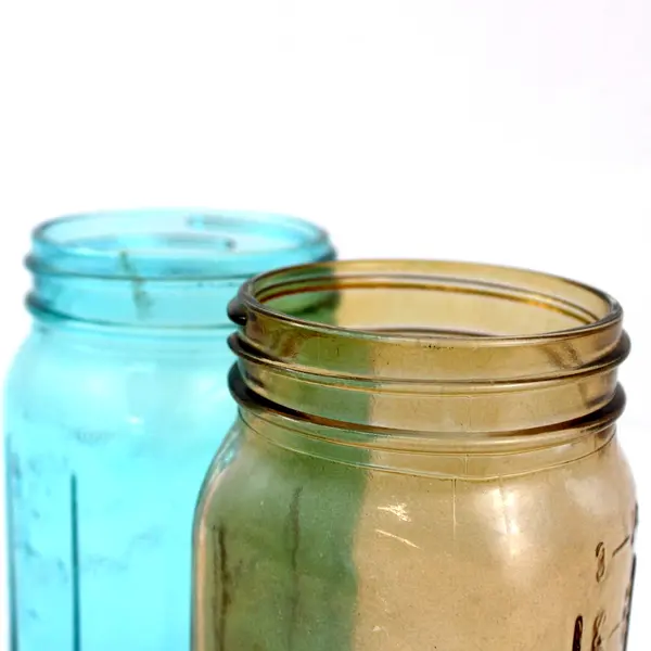 Pair Jardin Blue & Amber Embossed Glass Storage Jars Kitchen Decor
