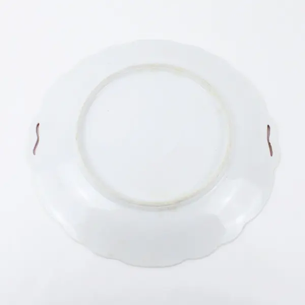 Floral Pink Cake Plate Scalloped Edge Handled Serving Platter