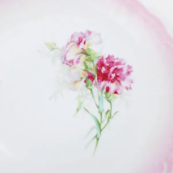 Floral Pink Cake Plate Scalloped Edge Handled Serving Platter