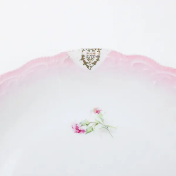 Floral Pink Cake Plate Scalloped Edge Handled Serving Platter
