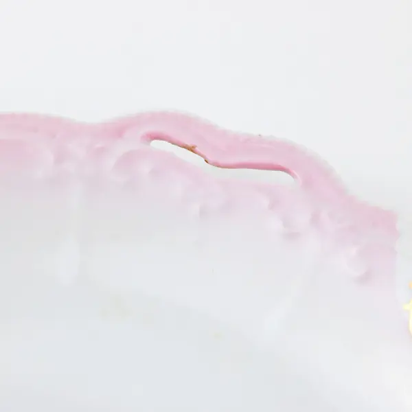 Floral Pink Cake Plate Scalloped Edge Handled Serving Platter